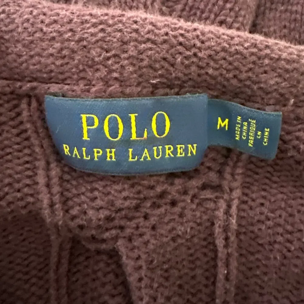 Polo Ralph Lauren Sweater Womens Burgundy Roll Neck Chunky Cable Knit Fisherman